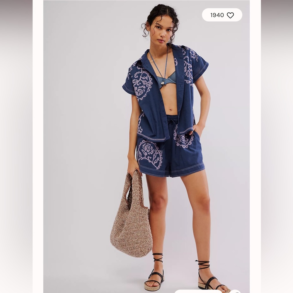 Free People Blue and White Embroidered shirts and matching top.